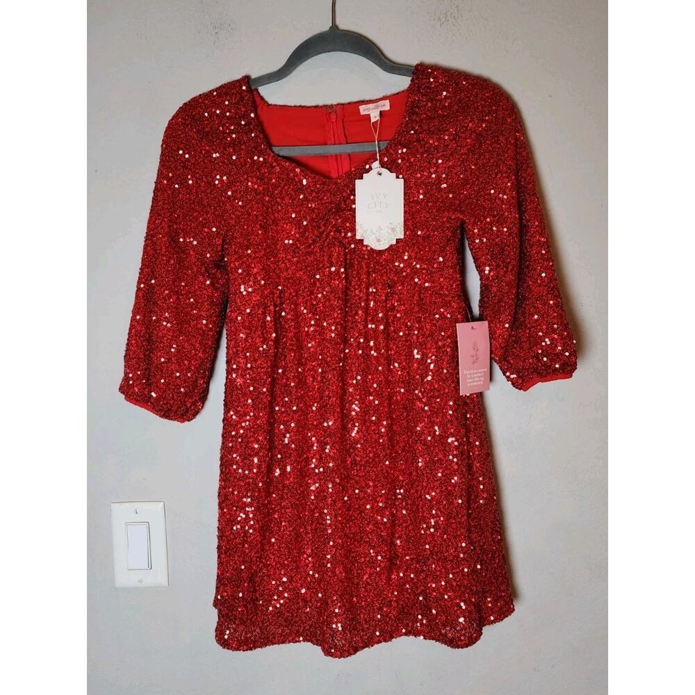 NWT‎ Ivy City Co Red Sequin Mini Jewel Dress Kids Size 8